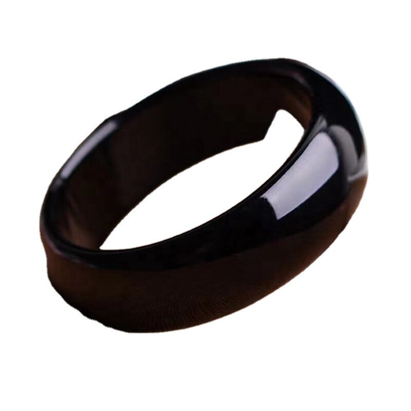 Pure Black Jade Bangle Manufacturer - Large US Size8-9 Natural Agate Stone 21mm Wide Bracelet Best Gift for Woman Man