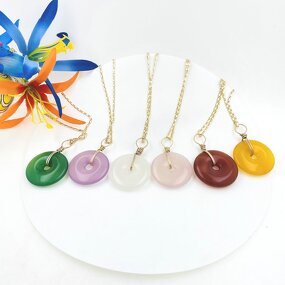 Jade Pendant Necklace Manufacturer - Agate Nature Stone Jewelry for Women Kid and Young Girl with Chain Ruby Green Topaz Brown Pink White Opal