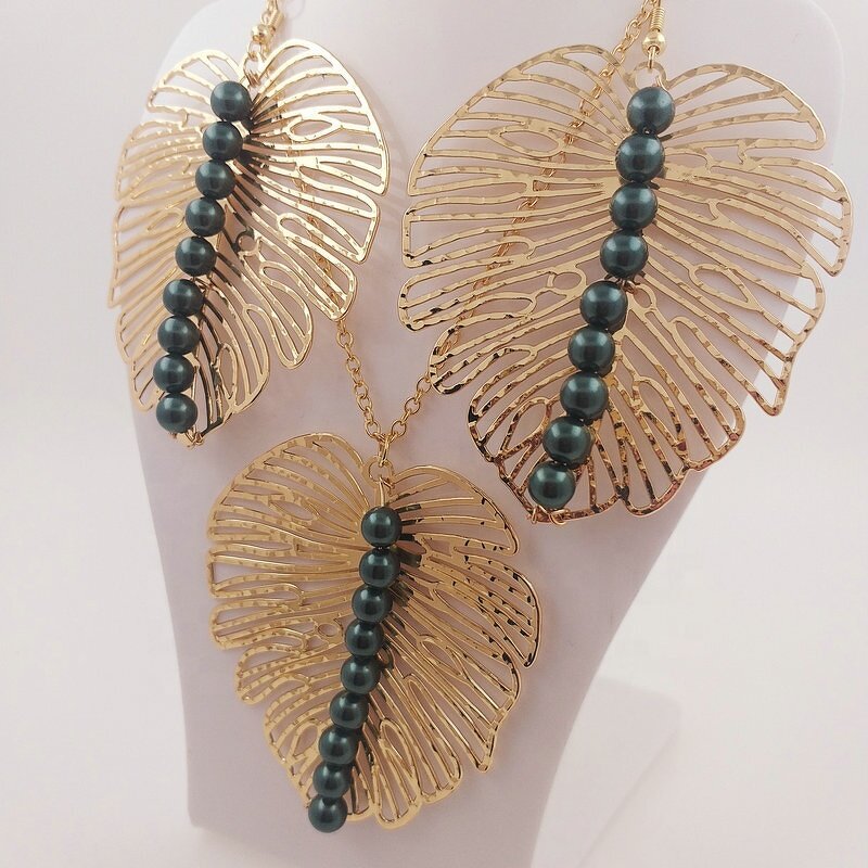 Shell Pearl Jewelry Set Manufacturer - Leave Necklace Hawaiian Maile Leaf Lei Design Ready to Ship