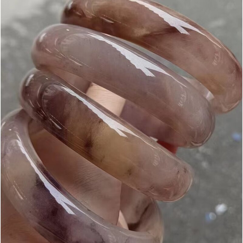 Dark Grey Jade Bangle Manufacturer - Large US Size8-9 Indian Agate Stone Gemstone Width Healing Crystal Wide Bracelet Best Gift for Woman Man