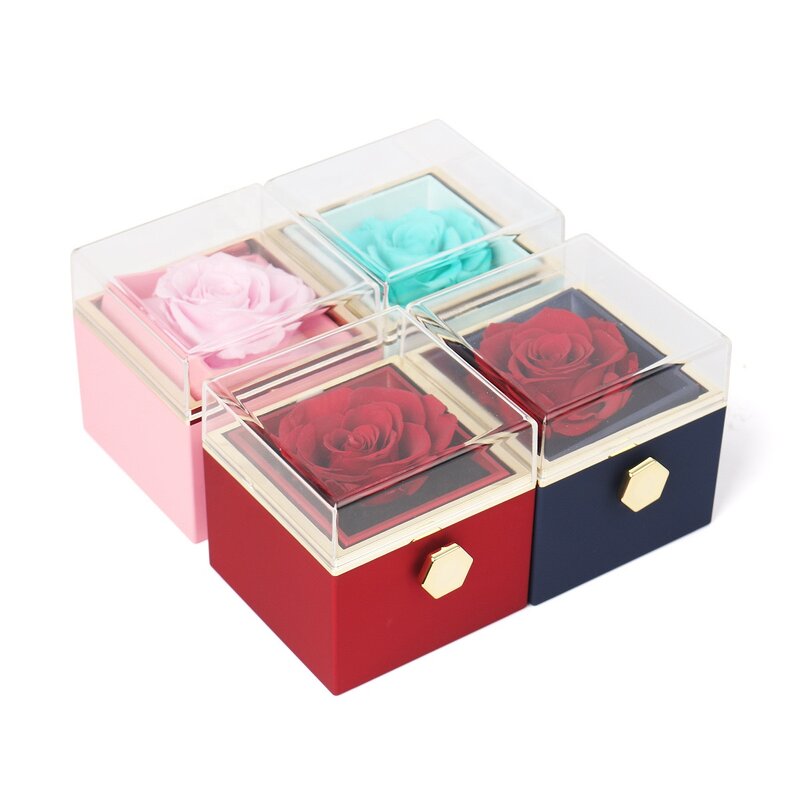 Valentine Creative Rotating Soap Rose Jewelry Box Manufacturer - Eternal Flowers Can Flip the Proposal Ring Necklace Bracelet Gift Item Chain