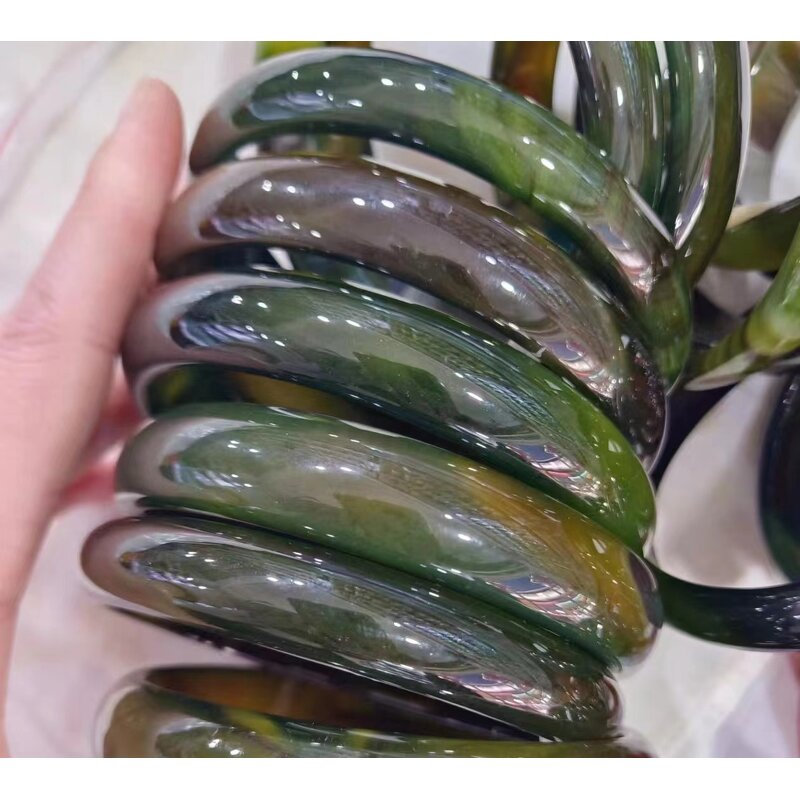 Darkleave Green Jade Bangle Manufacturer - Large US Size9-10 Indian Agate Stone Gemstone Width Healing Crystal Bracelet Best Gift for Woman Man