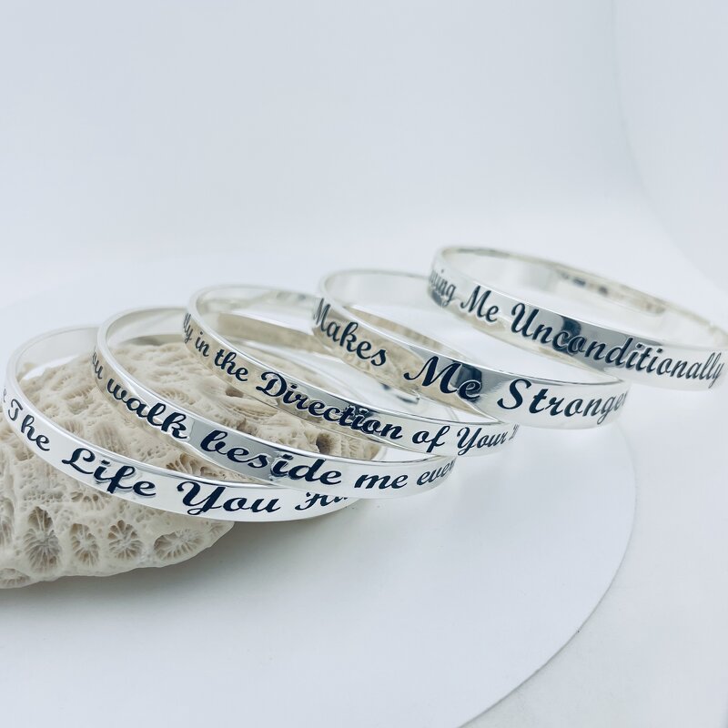 7mm Motivate Bangle Bracelet Manufacturer - Personalized Motto Proverbs Admonition Name Any Language Icons All Can Be Engraved Jewelry