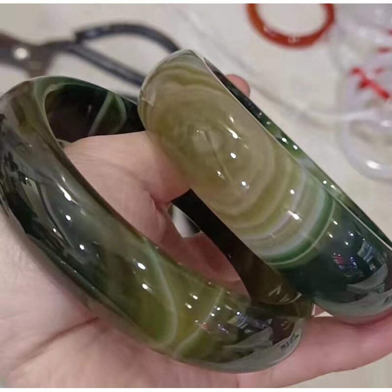 Darkleave Green Jade Bangle Manufacturer - Large US Size9-10 Indian Agate Stone Gemstone Width Healing Crystal Bracelet Best Gift for Woman Man