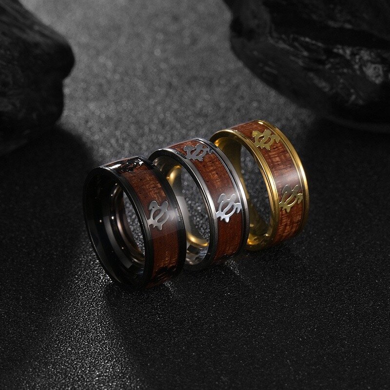 Fashion Stainless Steel Wood Grain Ring Manufacturer - Turtle Ring Islander Jewelry Gold Silver Black 3 Color for Shipping