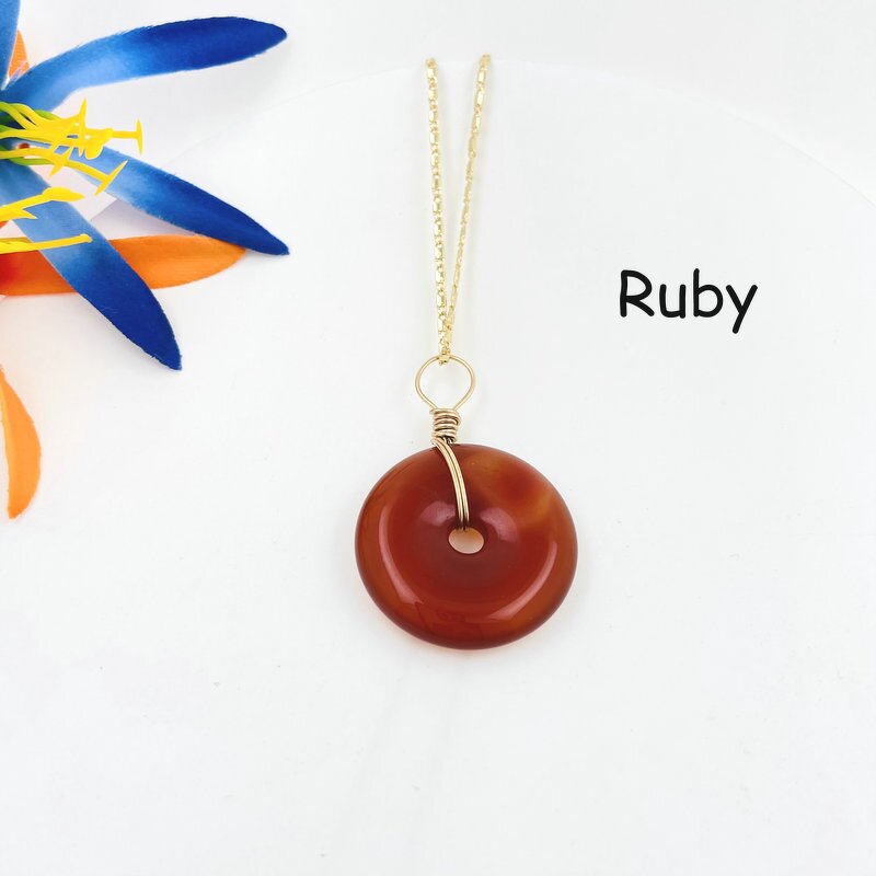 Jade Pendant Necklace Manufacturer - Agate Nature Stone Jewelry for Women Kid and Young Girl with Chain Ruby Green Topaz Brown Pink White Opal