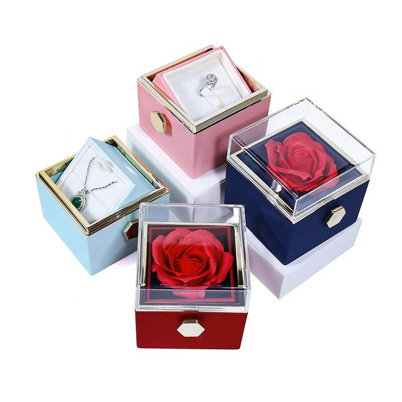 Valentine Creative Rotating Soap Rose Jewelry Box Manufacturer - Eternal Flowers Can Flip the Proposal Ring Necklace Bracelet Gift Item Chain