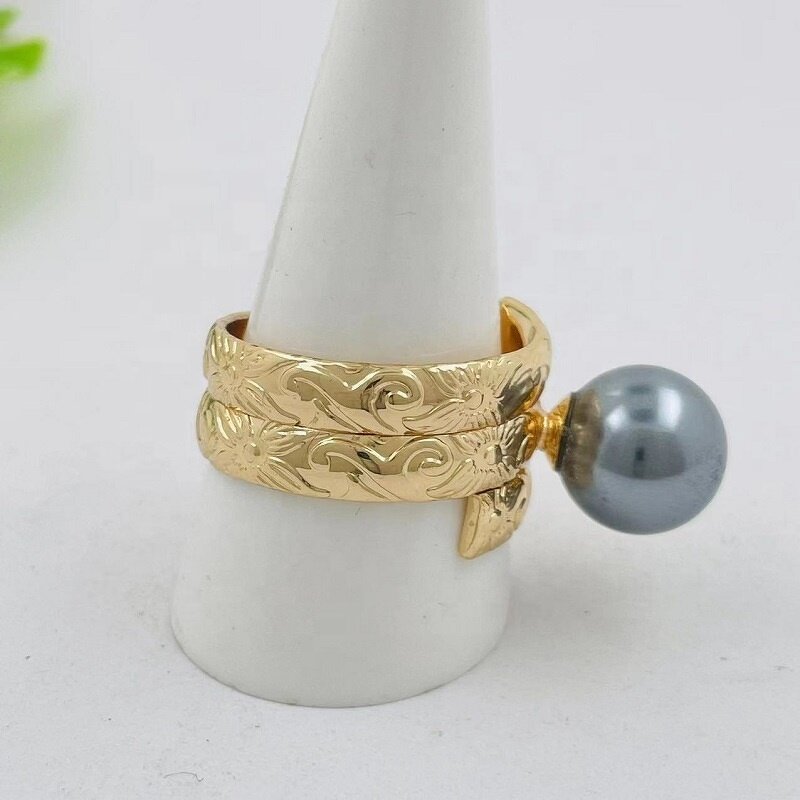 Hawaiian Heirloom Jewelry Manufacturer - 3 Band Ring with Pearls Samoan Woman Ring Christmas Gift Party