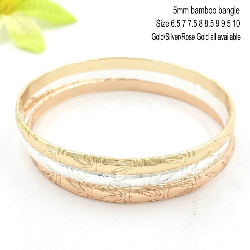 5mm Bamboo Bracelet Manufacturer - Kids Adult Sizes Brass Bangle Gold Silver Rose Gold Color Guam 7 Day Hawaiian Samoan Jewelry