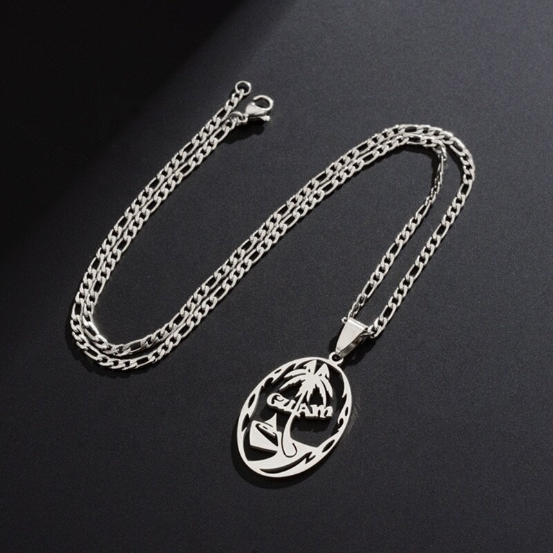 No Tarnish Stainless Steel Pendant Necklace Manufacturer - Guam Name Plate Necklace with Figaro Chains