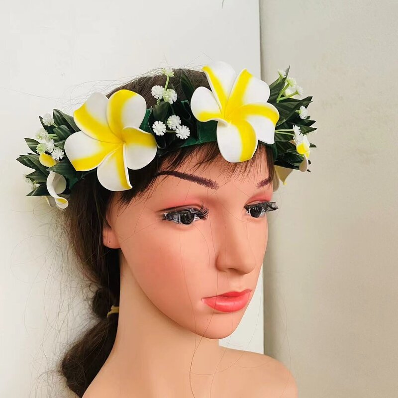 T Leafs Ribbon Plumeria Headband Manufacturer - Foam Floral Accessories Artificial Island Tiara Frangipani Dance Party Graduation Wedding