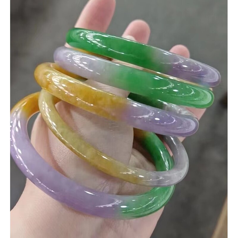 Colorful Jadite Bangle Manufacturer - US Size 7-8 High Quality Gemstone Width Healing Crystal Wide Bracelet Best Gift for Woman Man