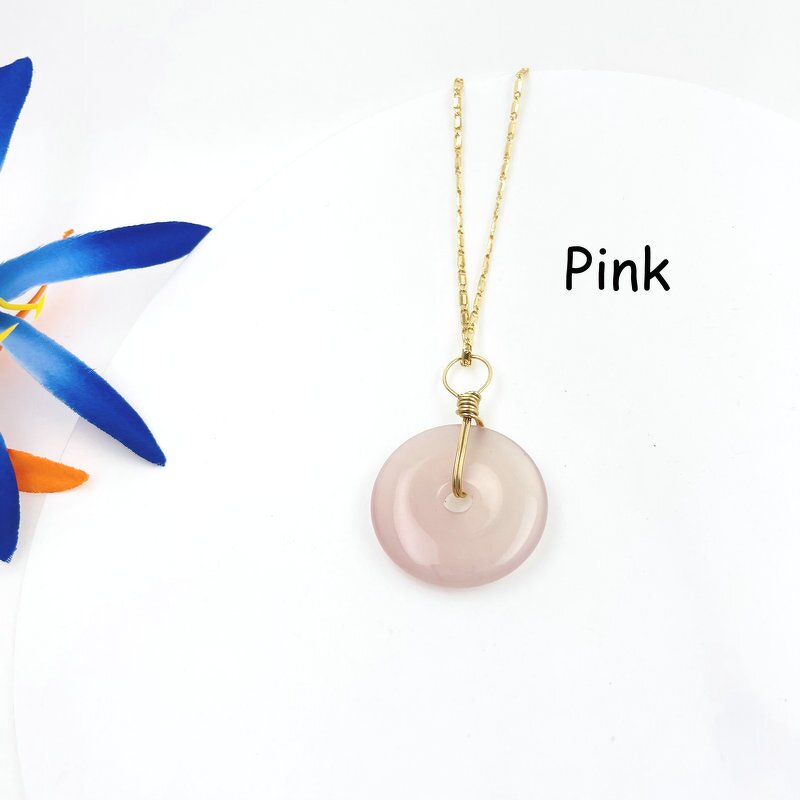 Jade Pendant Necklace Manufacturer - Agate Nature Stone Jewelry for Women Kid and Young Girl with Chain Ruby Green Topaz Brown Pink White Opal