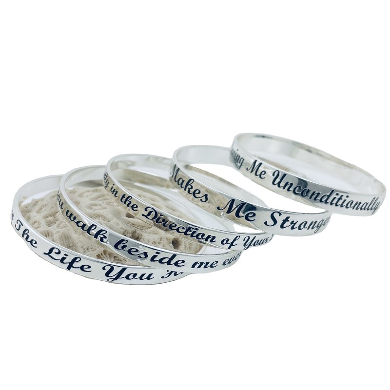 7mm Motivate Bangle Bracelet Manufacturer - Personalized Motto Proverbs Admonition Name Any Language Icons All Can Be Engraved Jewelry