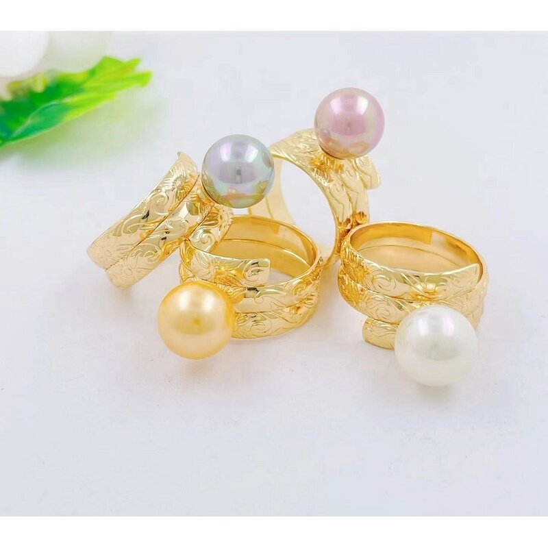 Hawaiian Heirloom Jewelry Manufacturer - 3 Band Ring with Pearls Samoan Woman Ring Christmas Gift Party