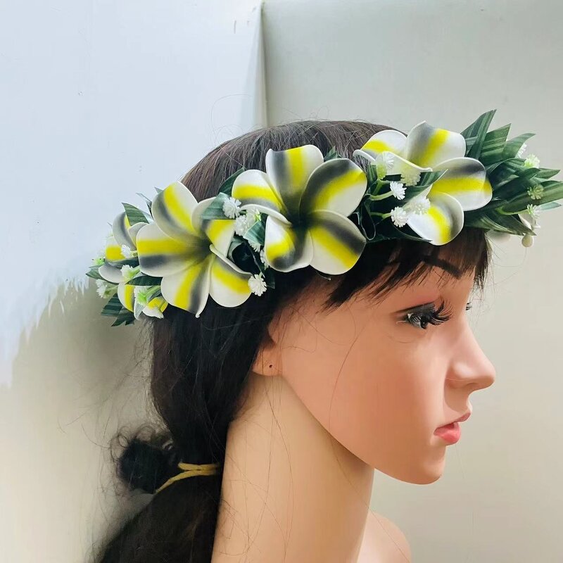 T Leafs Ribbon Plumeria Headband Manufacturer - Foam Floral Accessories Artificial Island Tiara Frangipani Dance Party Graduation Wedding