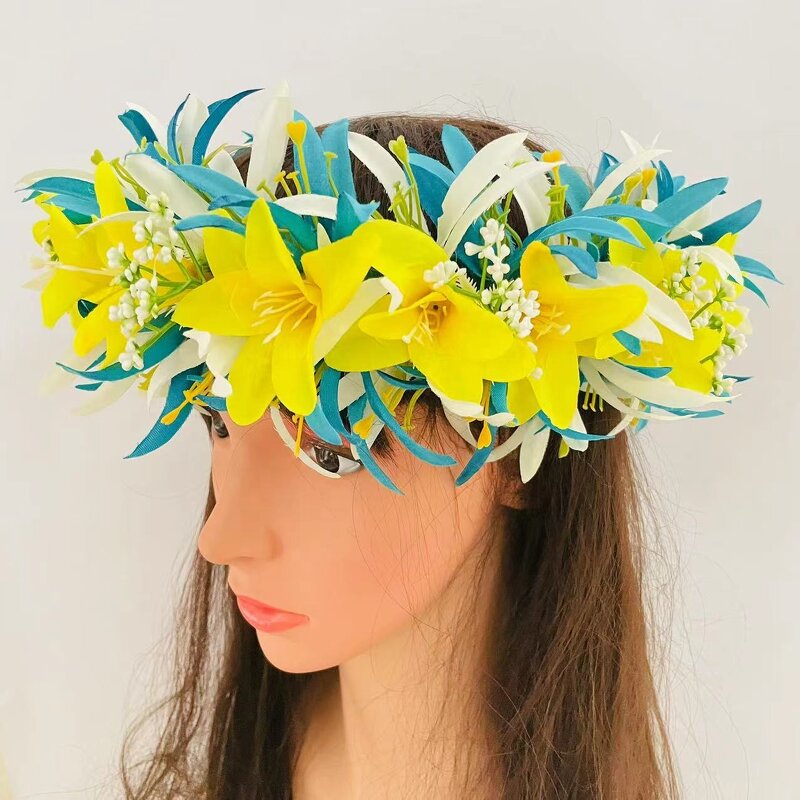Silk Spider Lily with Orchid Headband Manufacturer - 63CM Haku Hawaiian Dance Party Hula Girl Headwear Wedding for Aloha Tahiti Flower Crown