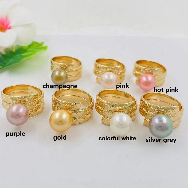 Hawaiian Heirloom Jewelry Manufacturer - 3 Band Ring with Pearls Samoan Woman Ring Christmas Gift Party