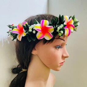 T Leafs Ribbon Plumeria Headband Manufacturer - Foam Floral Accessories Artificial Island Tiara Frangipani Dance Party Graduation Wedding