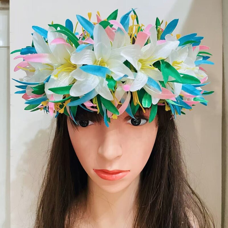 Silk Spider Lily with Orchid Headband Manufacturer - 63CM Haku Hawaiian Dance Party Hula Girl Headwear Wedding for Aloha Tahiti Flower Crown