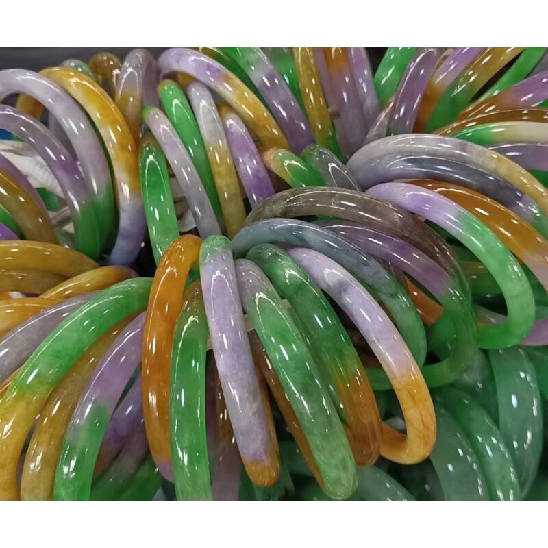 Colorful Jadite Bangle Manufacturer - US Size 7-8 High Quality Gemstone Width Healing Crystal Wide Bracelet Best Gift for Woman Man