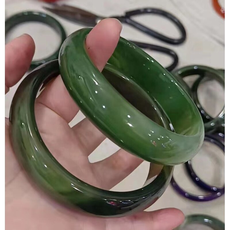 Darkleave Green Jade Bangle Manufacturer - Large US Size9-10 Indian Agate Stone Gemstone Width Healing Crystal Bracelet Best Gift for Woman Man