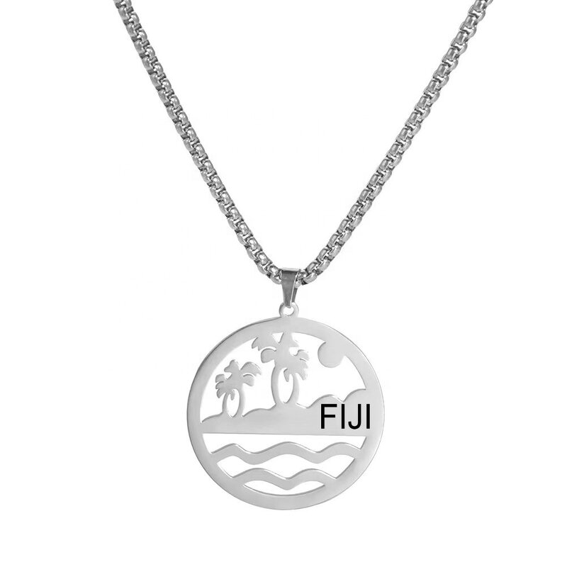No Tarnish Stainless Steel Pendant Necklace Manufacturer - FIJI Name Plate Necklace with Figaro Chains