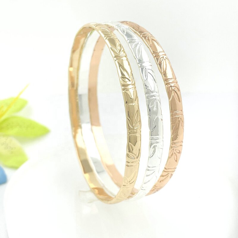 5mm Bamboo Bracelet Manufacturer - Kids Adult Sizes Brass Bangle Gold Silver Rose Gold Color Guam 7 Day Hawaiian Samoan Jewelry