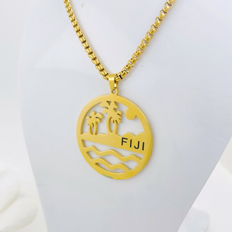 No Tarnish Stainless Steel Pendant Necklace Manufacturer - FIJI Name Plate Necklace with Figaro Chains