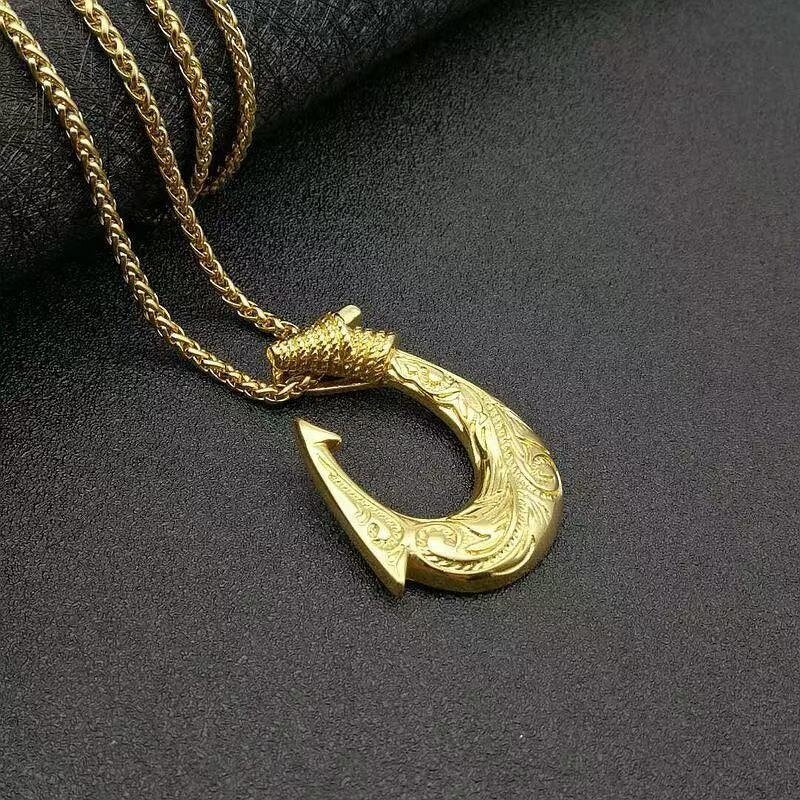 Stainless Steel Hook Necklace Manufacturer - PVD Gold Silver 18K Gold Plated Hip Hop Polynesian Rope Chain Pendant Jewelry for Men Boy