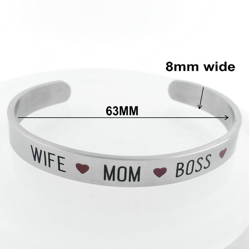 Stainless Steel Cuff Bracelet Manufacturer - Custom Name Bracelet Personalized Women Motivation Words Bracelet Mother's Day Gift