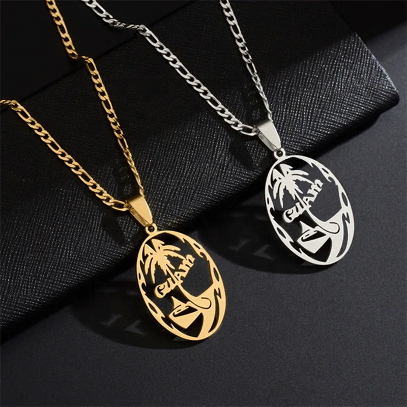 No Tarnish Stainless Steel Pendant Necklace Manufacturer - Guam Name Plate Necklace with Figaro Chains