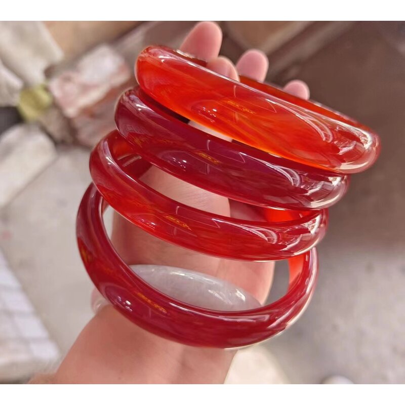 Dark Red Jade Bangle Manufacturer - Large US Size9-10 Indian Agate Stone Gemstone Width Healing Crystal Wide Bracelet Best Gift for Woman Man