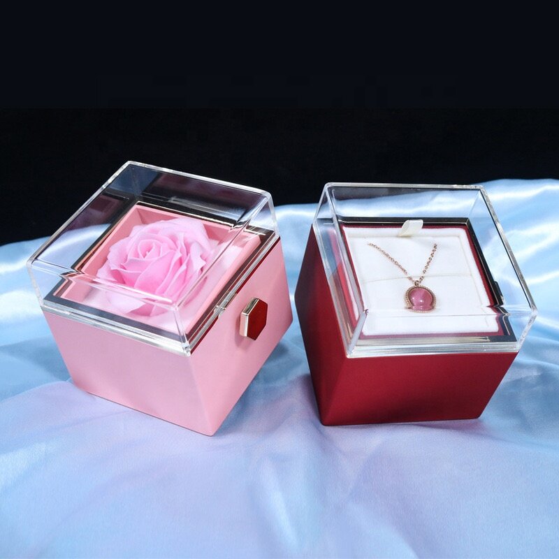 Valentine Creative Rotating Soap Rose Jewelry Box Manufacturer - Eternal Flowers Can Flip the Proposal Ring Necklace Bracelet Gift Item Chain