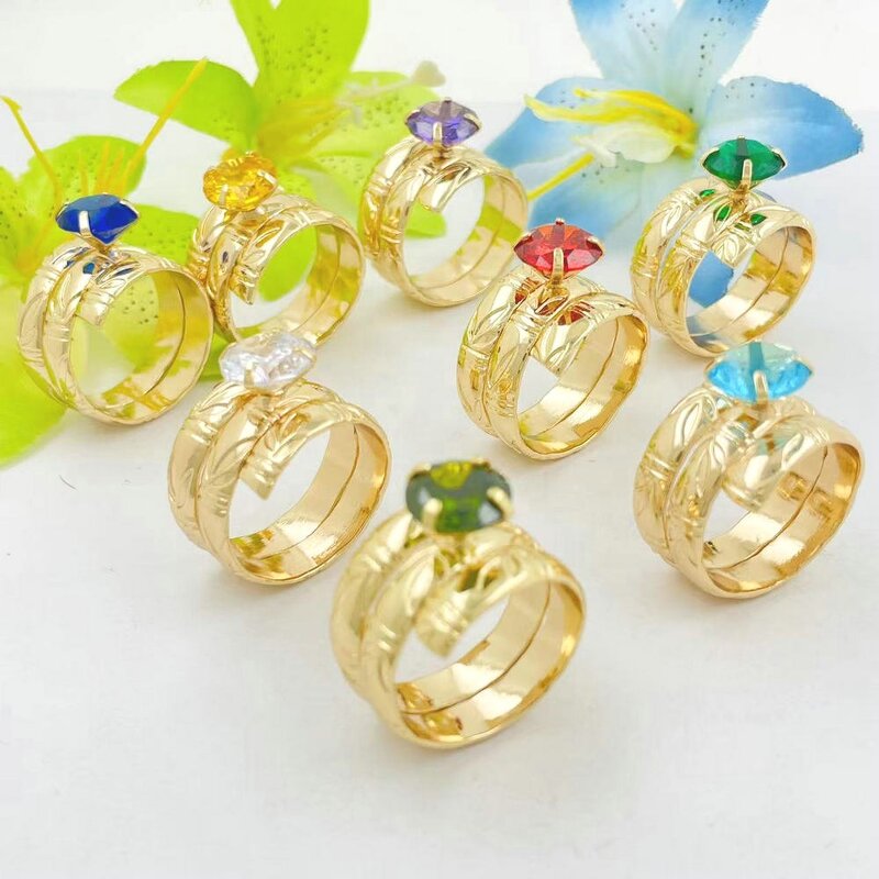 Bamboo Diamond Ring Manufacturer - 8 Different CZ Stones Different Sizes Rose Gold Silver Color All Available Guam Hawaiian Jewelry