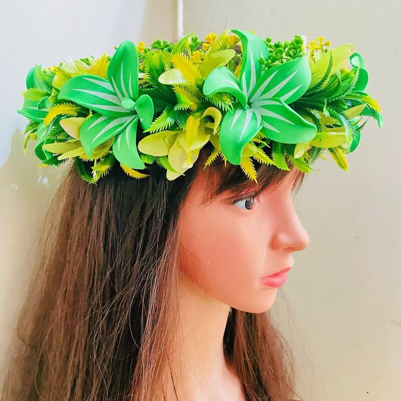 Plumeria Headband Foam Flower Manufacturer - Tropical Green Leaves 11 Colors Available Hula Dance Wedding Party Graduation Celebration