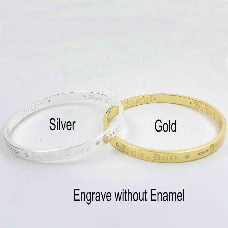 Personalize Engrave Name CZ Bracelet Manufacturer - 6 Size Couple Wedding Engagement Relationship Birthday Graduation Gift Bangle Jewelry