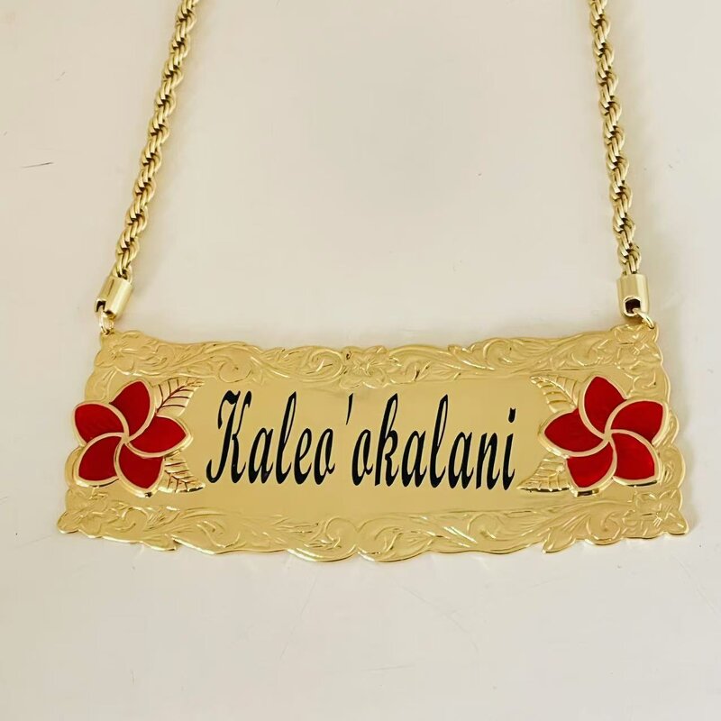 Large Customize Name Plate Necklace Manufacturer - Hawaiian Samoan Polynesian Jewelry Anniversary Birthday Gift with 5mm Rope Chain