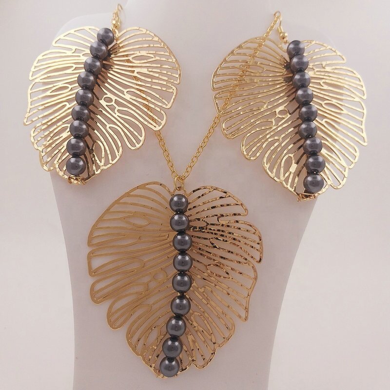 Shell Pearl Jewelry Set Manufacturer - Leave Necklace Hawaiian Maile Leaf Lei Design Ready to Ship