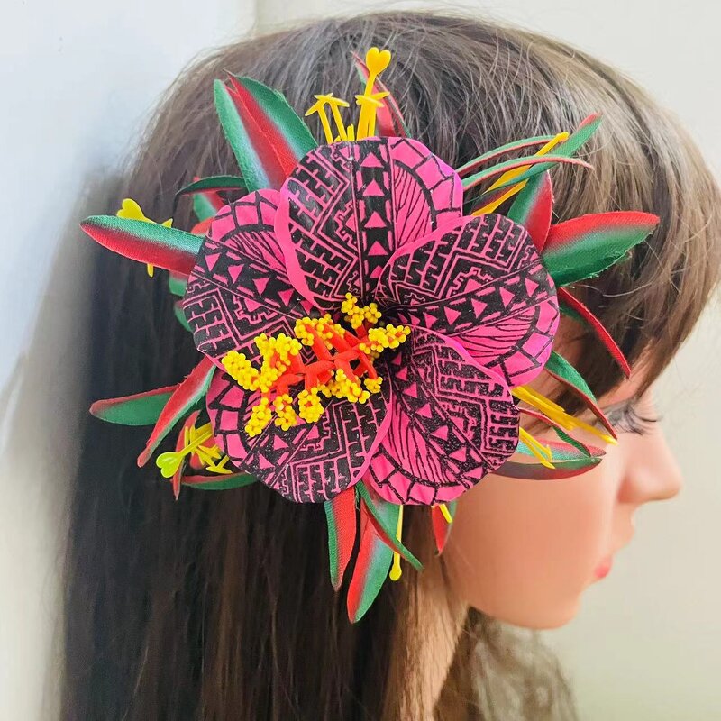 Spiderlily Hibiscus Hair Clip Manufacturer - Foam Floral Accessories Artificial Island Tiara Frangipani Hibiscus Dance Party Graduation Wedding