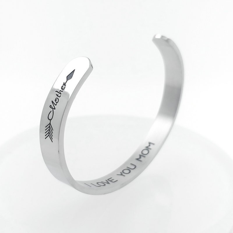Stainless Steel Cuff Bracelet Manufacturer - Custom Name Bracelet Personalized Women Motivation Words Bracelet Mother's Day Gift