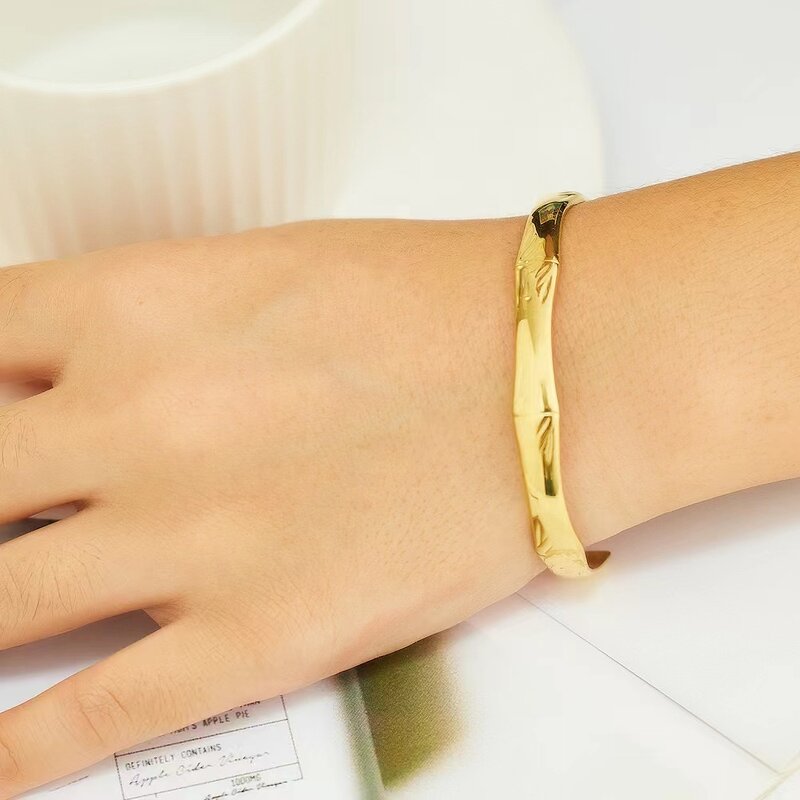 Bamboo 18K Gold Plated Cuff Bracelets Bangles Manufacturer - 316 Stainless Steel Jewelry for Women