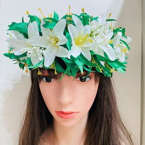 Silk Spider Lily with Orchid Headband Manufacturer - 63CM Haku Hawaiian Dance Party Hula Girl Headwear Wedding for Aloha Tahiti Flower Crown