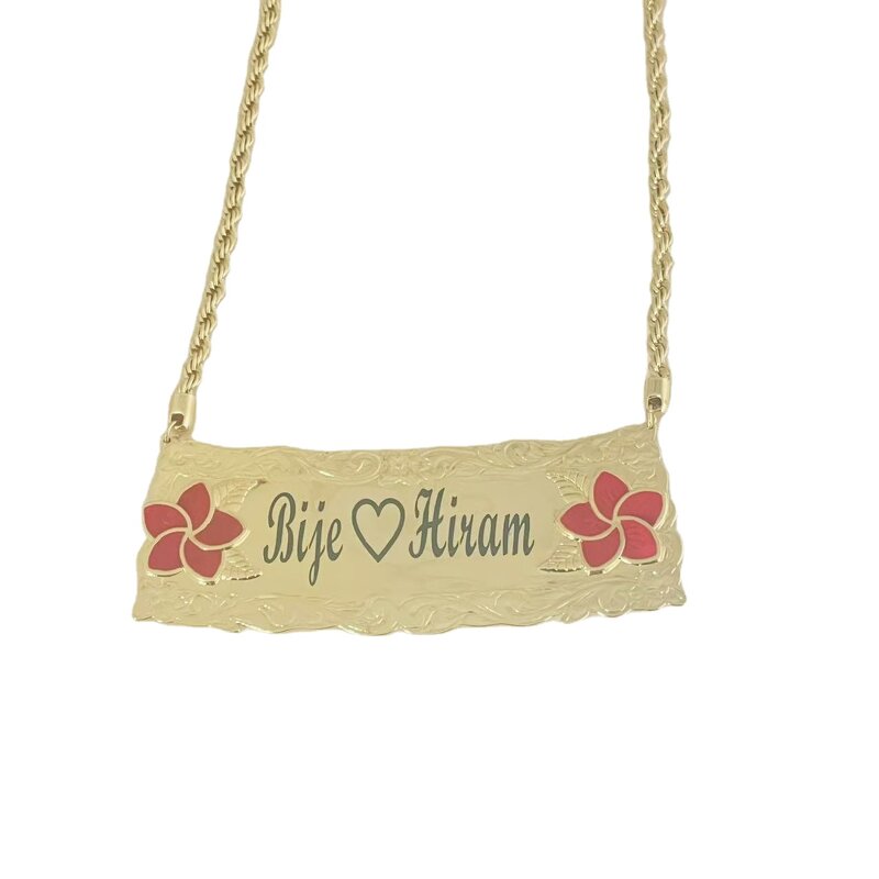 Large Customize Name Plate Necklace Manufacturer - Hawaiian Samoan Polynesian Jewelry Anniversary Birthday Gift with 5mm Rope Chain