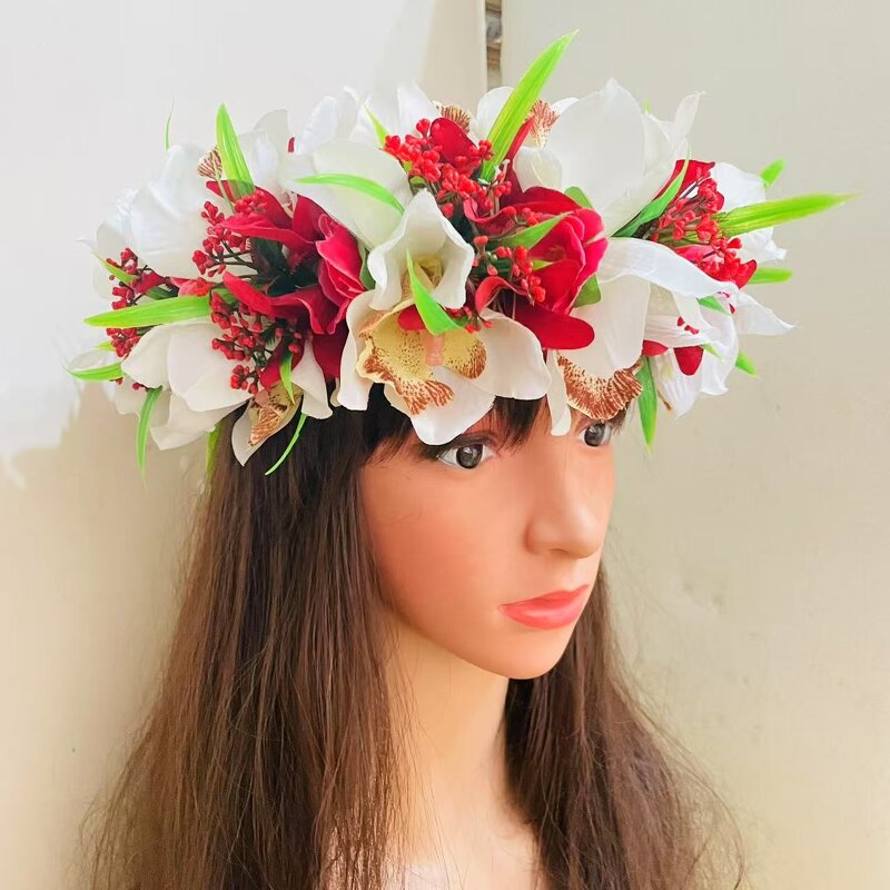 Polynesian Aloha Big Orchid Lily Flower Headband Manufacturer - Haku Hair Accessories Artificial Island Tropical Party Decoration for Dancing