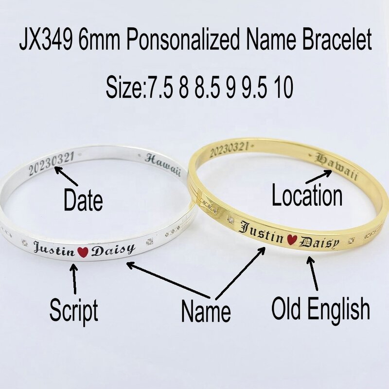 Personalize Engrave Name CZ Bracelet Manufacturer - 6 Size Couple Wedding Engagement Relationship Birthday Graduation Gift Bangle Jewelry