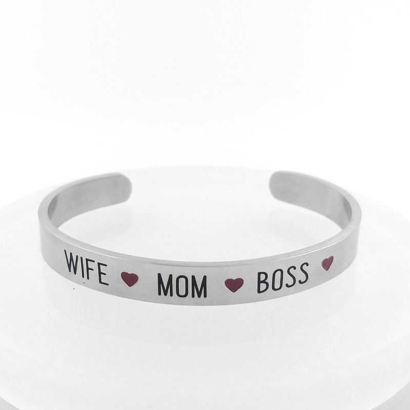 Stainless Steel Cuff Bracelet Manufacturer - Custom Name Bracelet Personalized Women Motivation Words Bracelet Mother's Day Gift