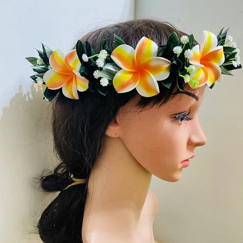 T Leafs Ribbon Plumeria Headband Manufacturer - Foam Floral Accessories Artificial Island Tiara Frangipani Dance Party Graduation Wedding
