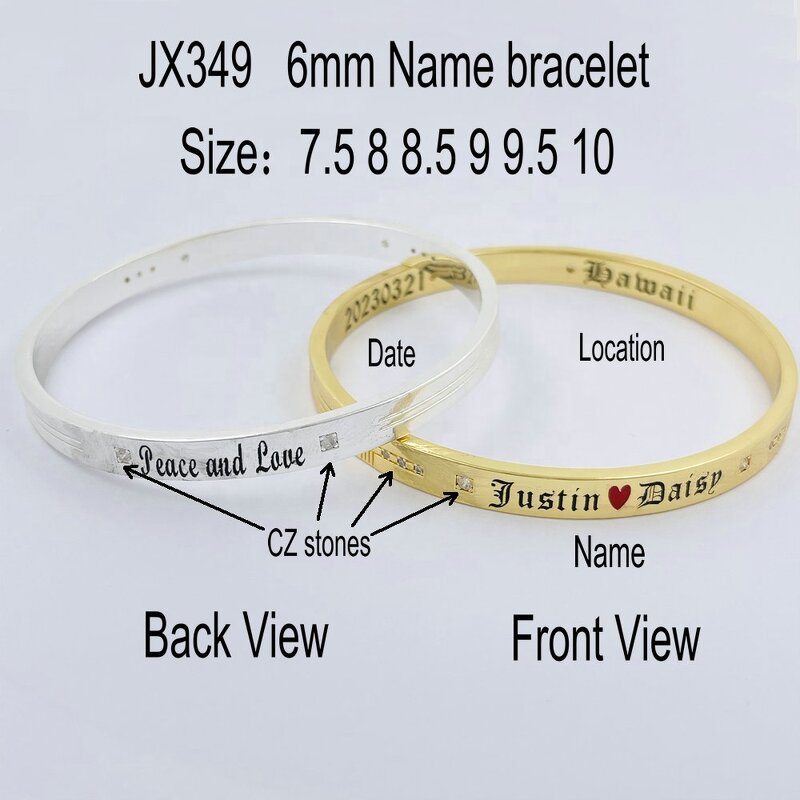 Personalize Engrave Name CZ Bracelet Manufacturer - 6 Size Couple Wedding Engagement Relationship Birthday Graduation Gift Bangle Jewelry