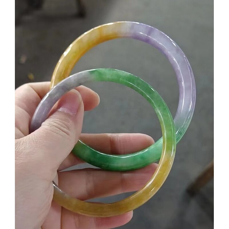 Colorful Jadite Bangle Manufacturer - US Size 7-8 High Quality Gemstone Width Healing Crystal Wide Bracelet Best Gift for Woman Man